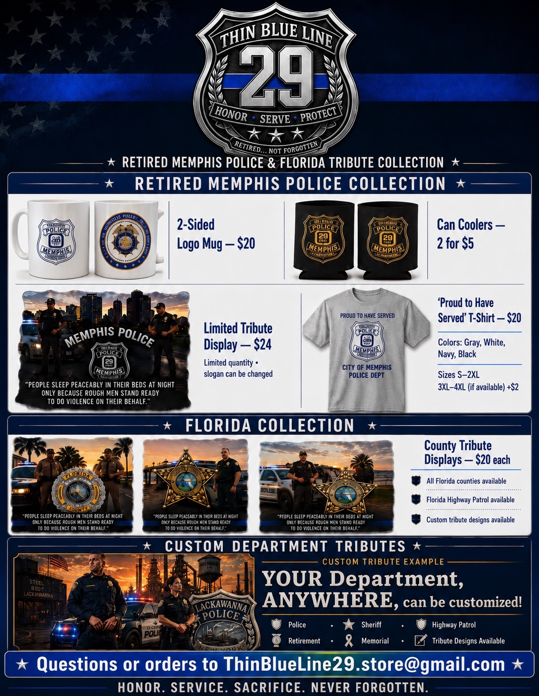 Thin Blue Line 29 product and tribute flyer